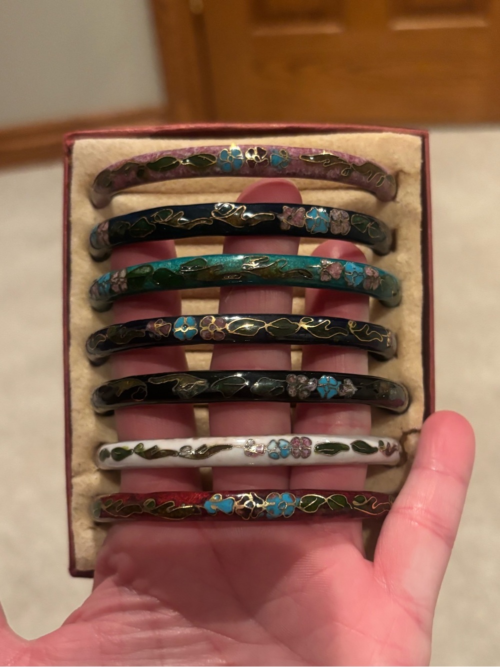 Zales Set of 7 Cloisonné Multicolor Enamel Floral Bangle Set